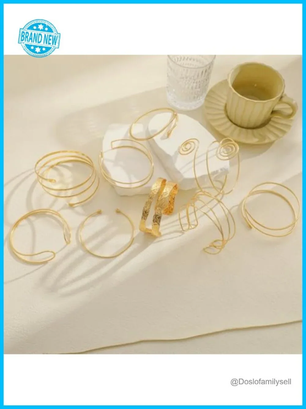 Boho Gold Arm Cuff Bracelet Set 9PCS Stackable Adjustable Upper Arm Bangle